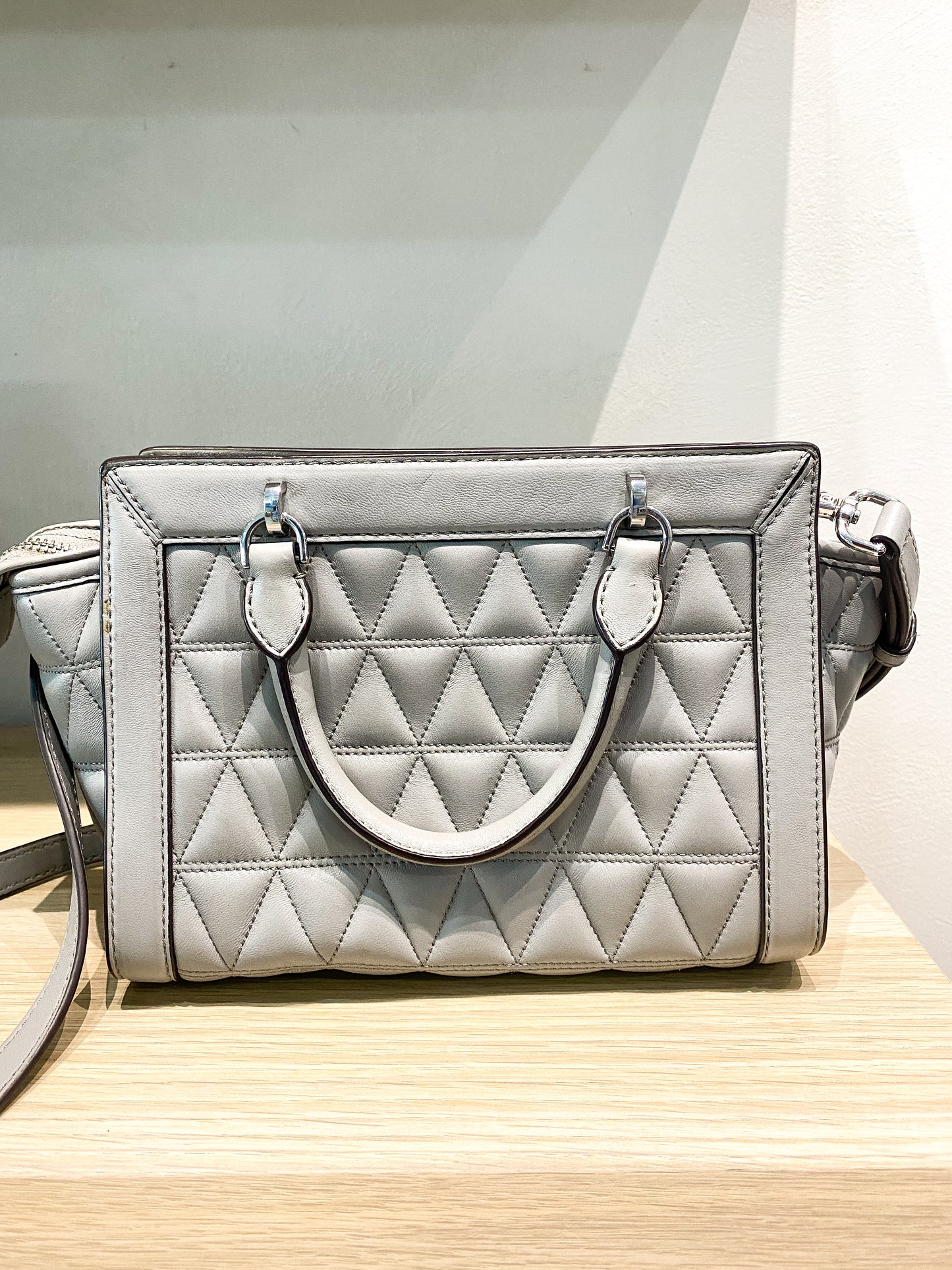 Michael Kors Vivianne Pearl Gray Quilted Patent Leather Crossbody