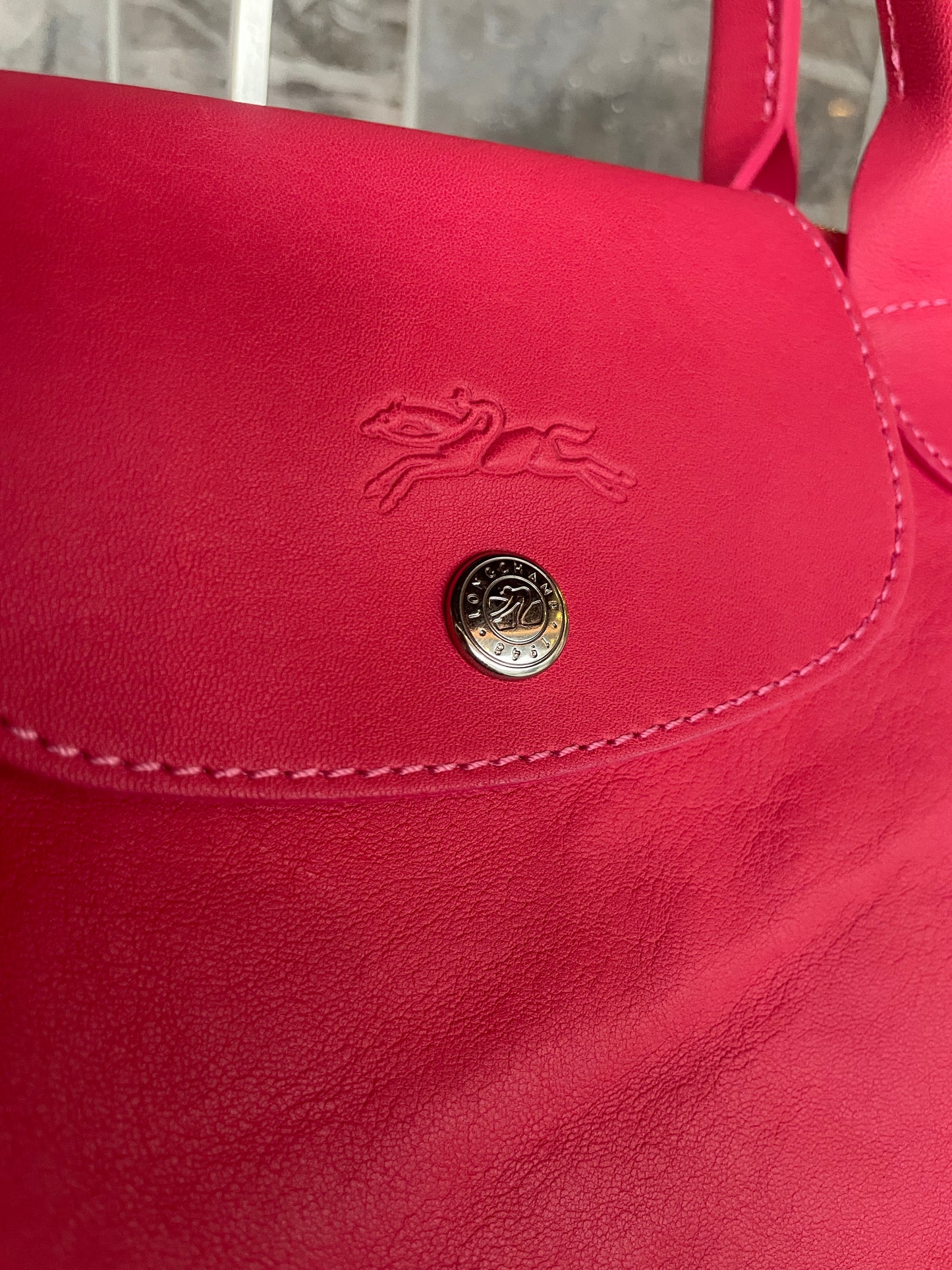Longchamp Le Pliage Cuir Medium Leather Satchel Bag Cyclamen Pink