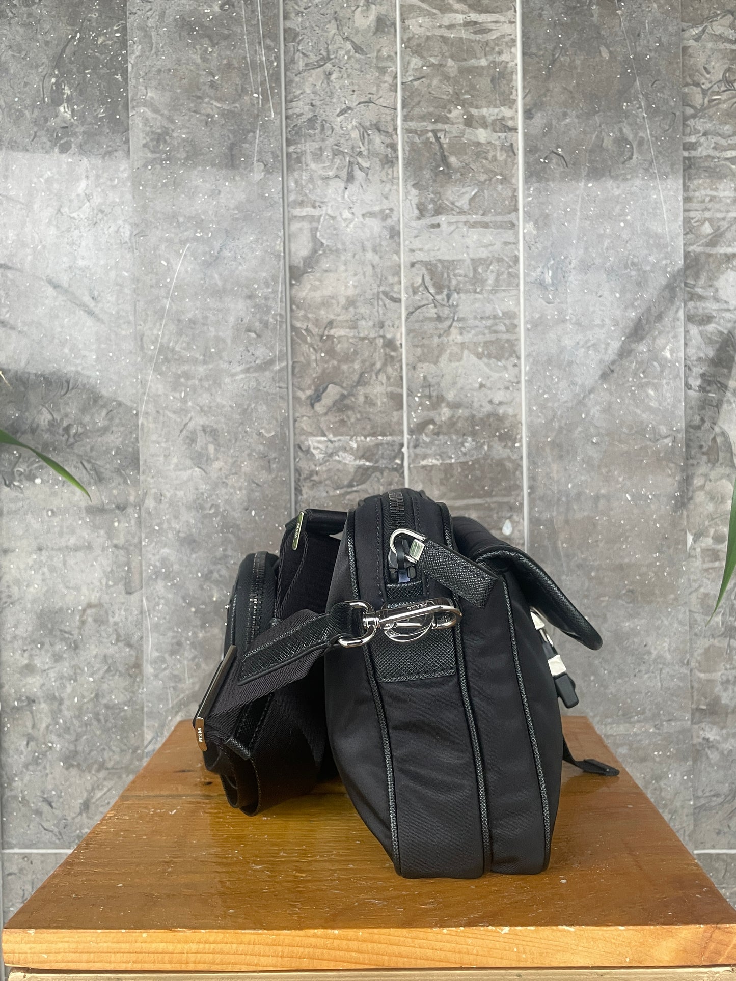 Prada Black Re-Nylon and Saffiano Leather Shoulder Bag