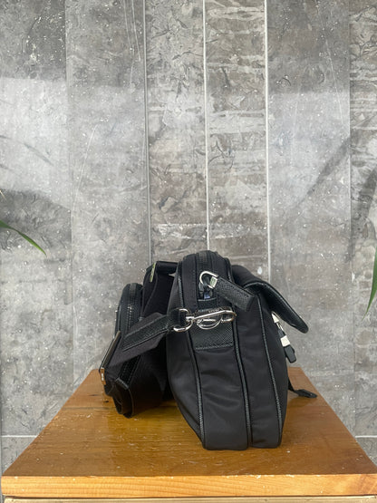 Prada Black Re-Nylon and Saffiano Leather Shoulder Bag