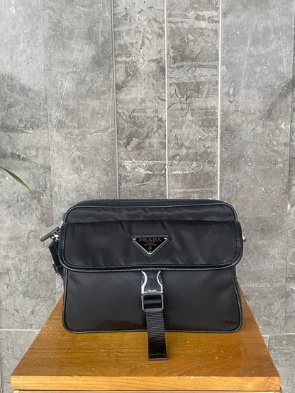 Prada Black Re-Nylon and Saffiano Leather Shoulder Bag