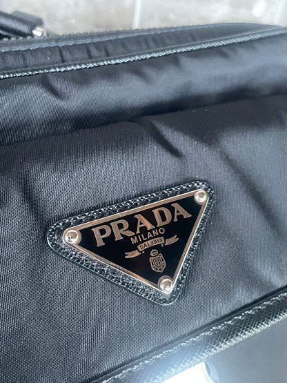Prada Black Re-Nylon and Saffiano Leather Shoulder Bag