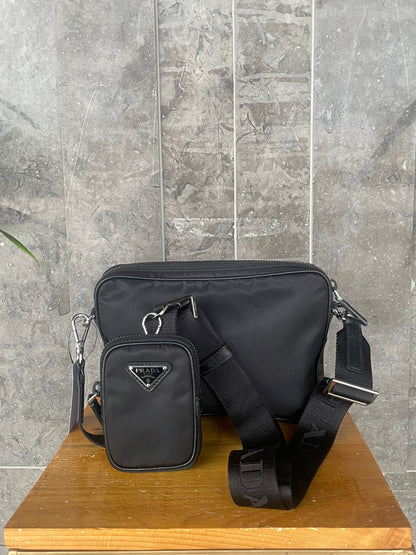 Prada Black Re-Nylon and Saffiano Leather Shoulder Bag