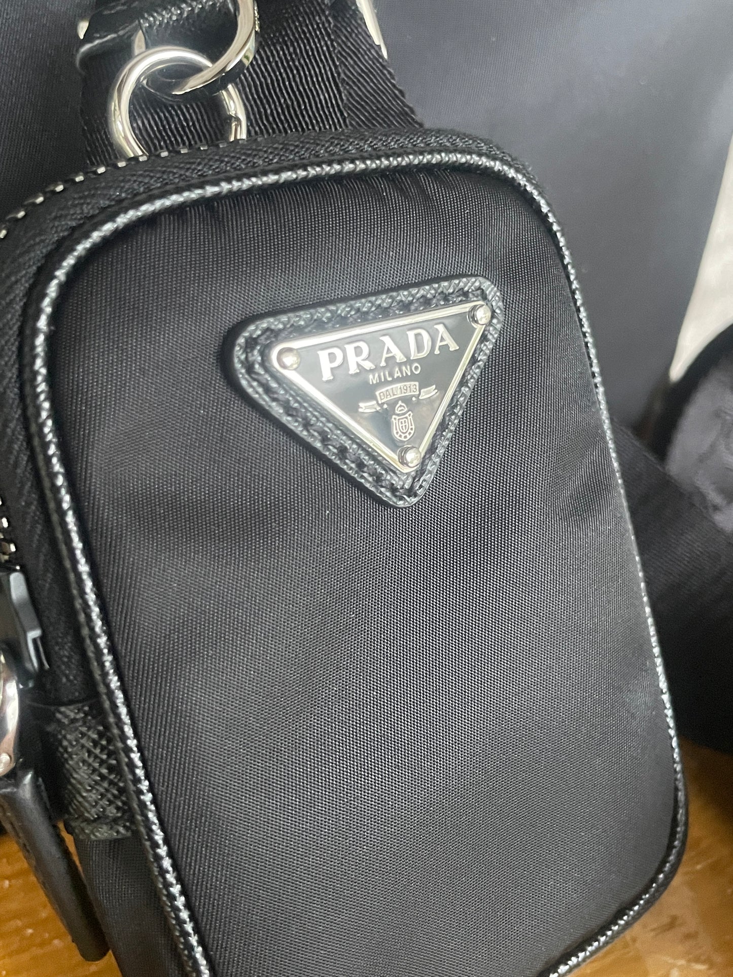 Prada Black Re-Nylon and Saffiano Leather Shoulder Bag