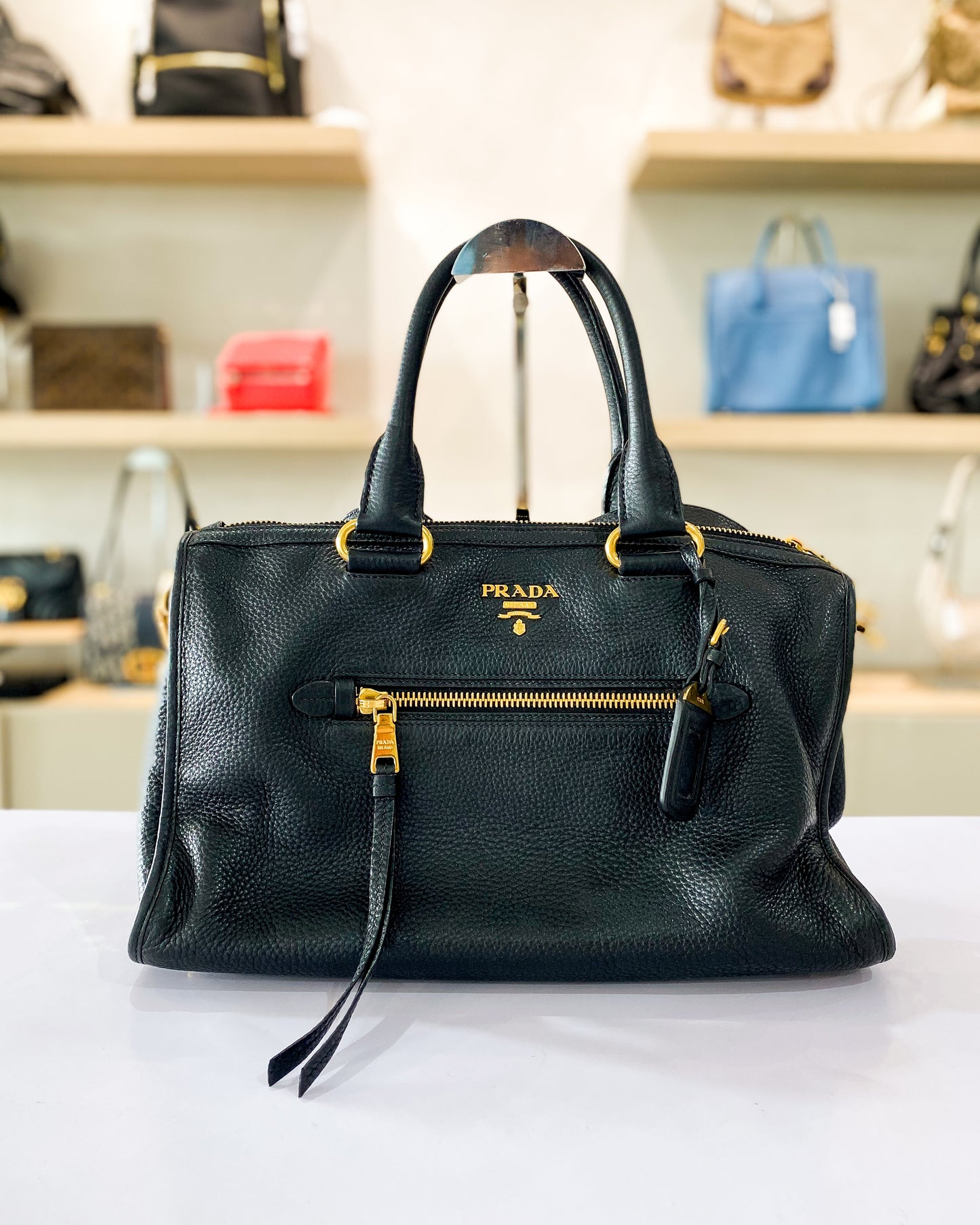 Prada Vitello Daino Zip Tote Shoulder Bag