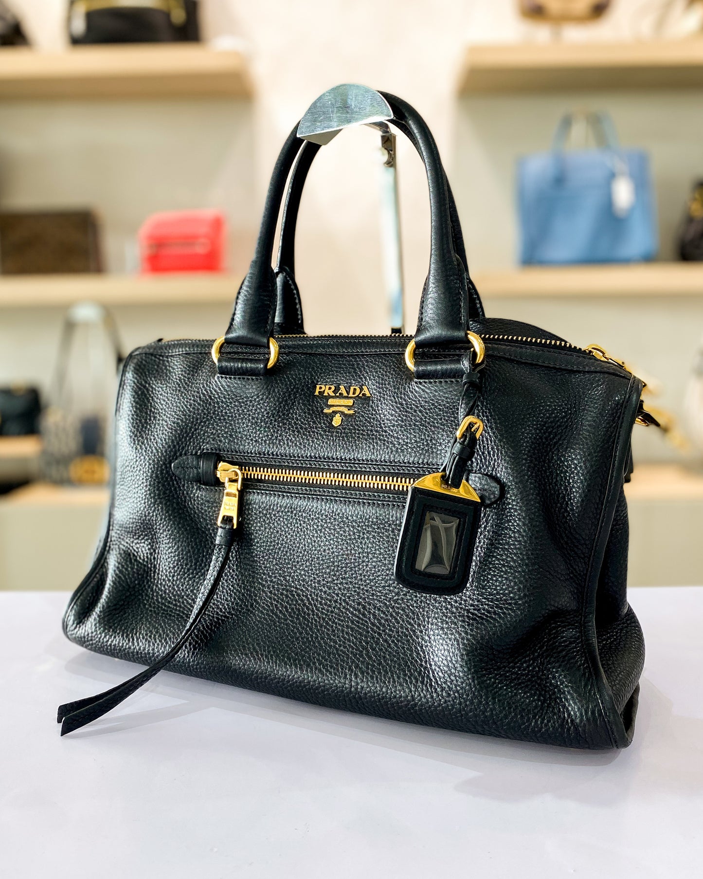 Prada Vitello Daino Zip Tote Shoulder Bag