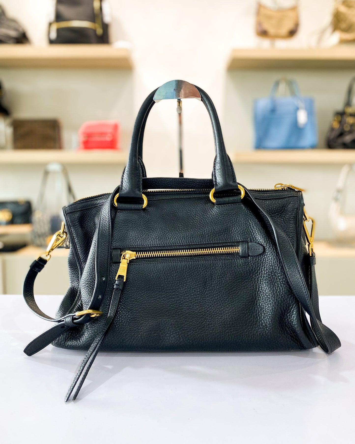 Prada Vitello Daino Zip Tote Shoulder Bag
