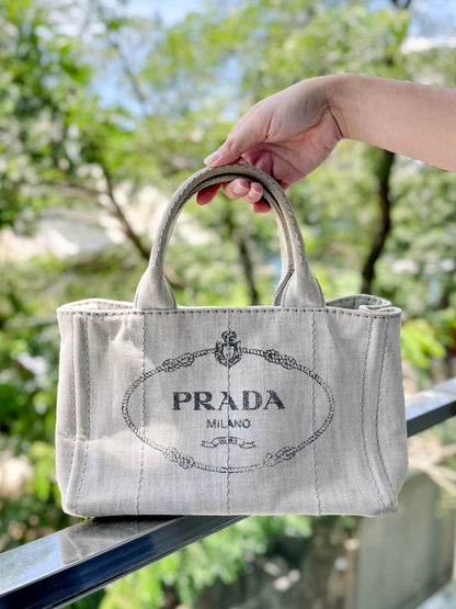 Prada Canapa Light Wash Denim Tote Bag