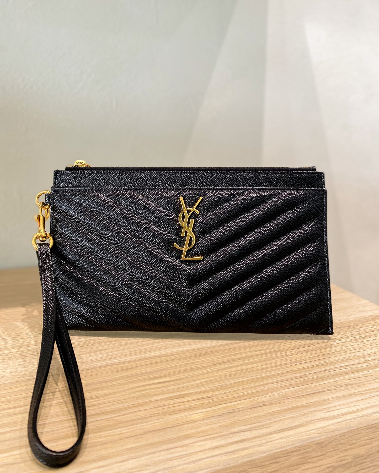 YSL Large Pouch Wristlet Leather