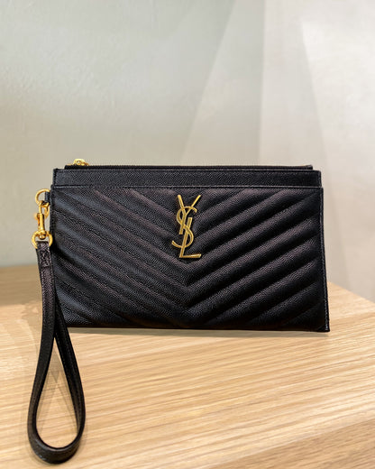 YSL Large Pouch Wristlet Leather
