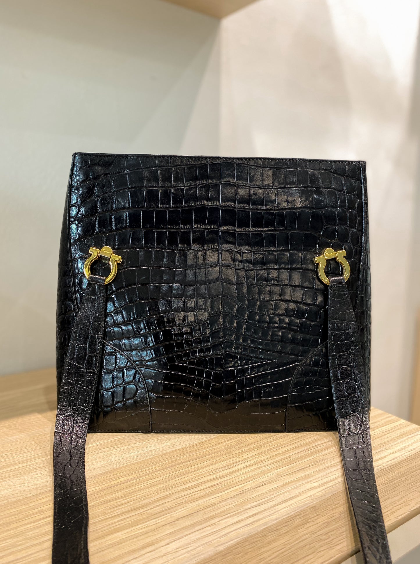 Salvatore Ferragamo Croc Embossed Shoulder Bag