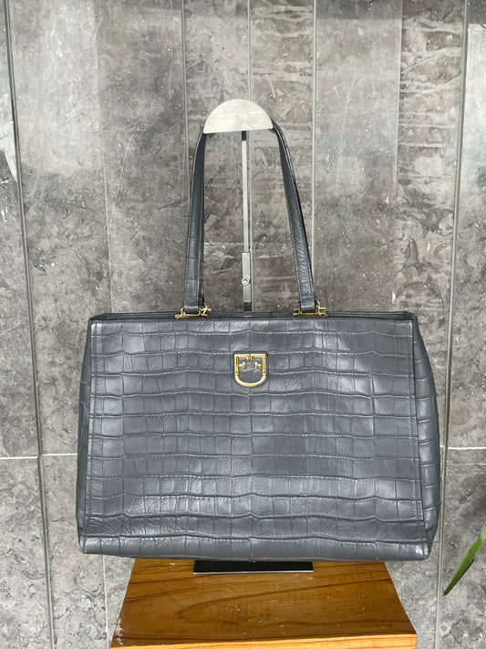 Furla Belvedere Croc-Embossed Gray Leather