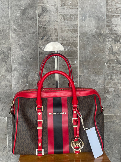 Michael Kors Bedford Travel Medium Logo Stripe Satchel