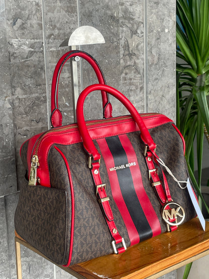 Michael Kors Bedford Travel Medium Logo Stripe Satchel