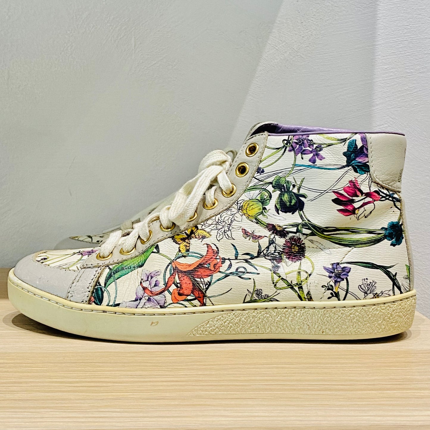 Gucci Floral PVC Leather High-cut Sneakers