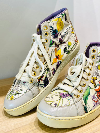 Gucci Floral PVC Leather High-cut Sneakers