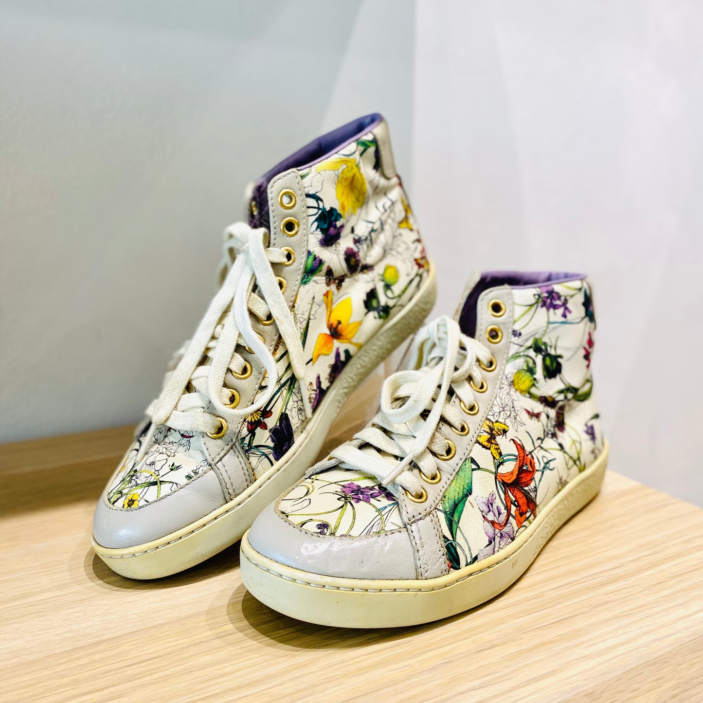 Gucci Floral PVC Leather High-cut Sneakers