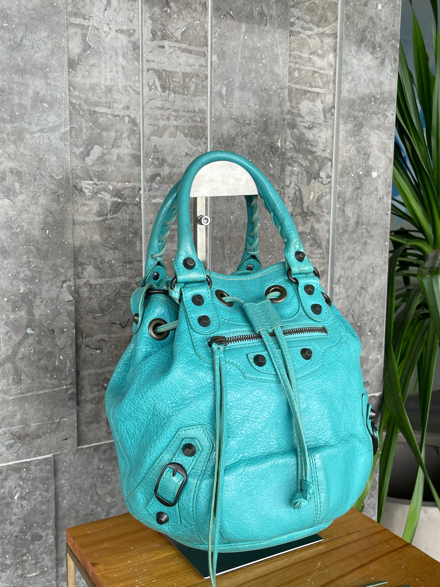 Balenciaga Pompon blue green