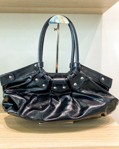 Salvatore Ferragamo Black Patent Celtico Satchel Bag