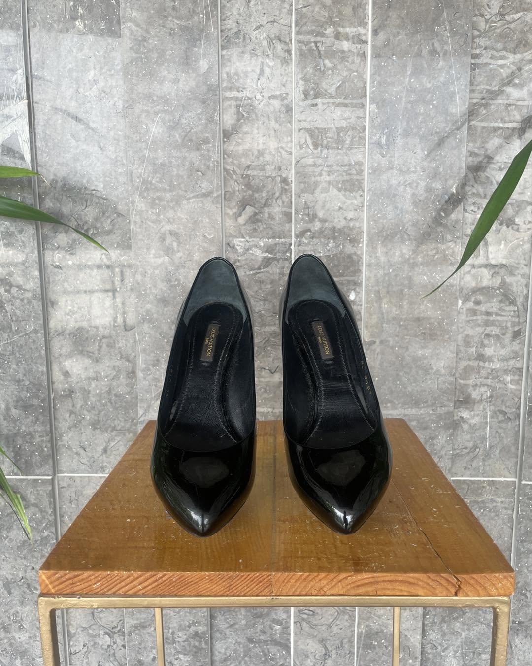 LV Patent Leather Pumps with Gold Padlock