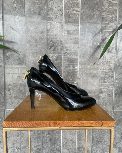 LV Patent Leather Pumps with Gold Padlock