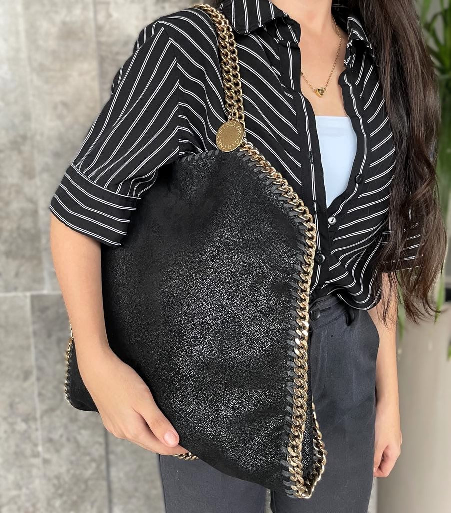 Stella McCartney Black Falabella Fold-Over Tote Bag