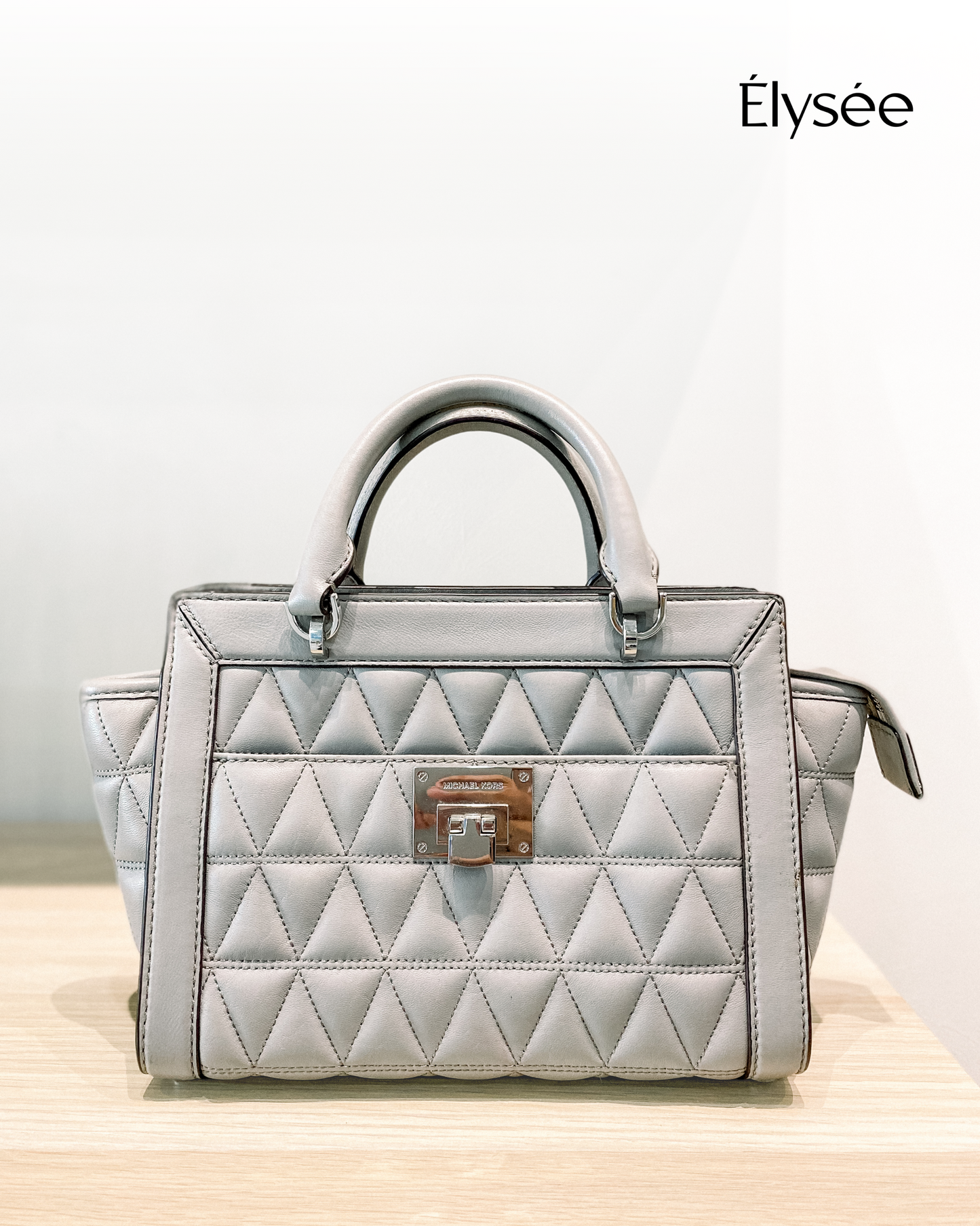 Michael Kors Vivianne Pearl Gray Quilted Patent Leather Crossbody