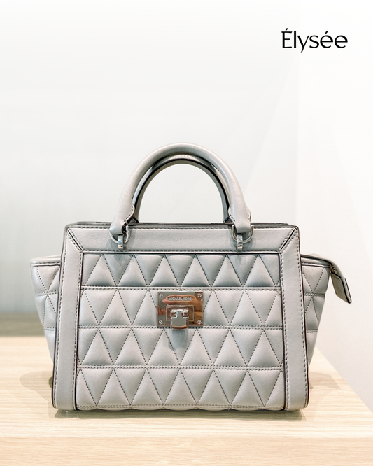 Michael Kors Vivianne Pearl Gray Quilted Patent Leather Crossbody