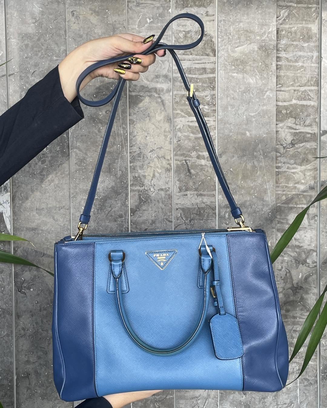 Prada Saffiano Blue Handbang