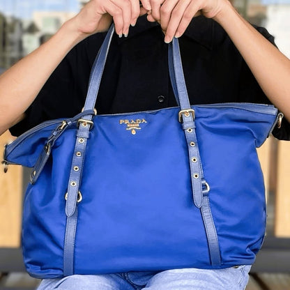 SALE: PRADA Blue Tessuto Saffiano Nylon Bag