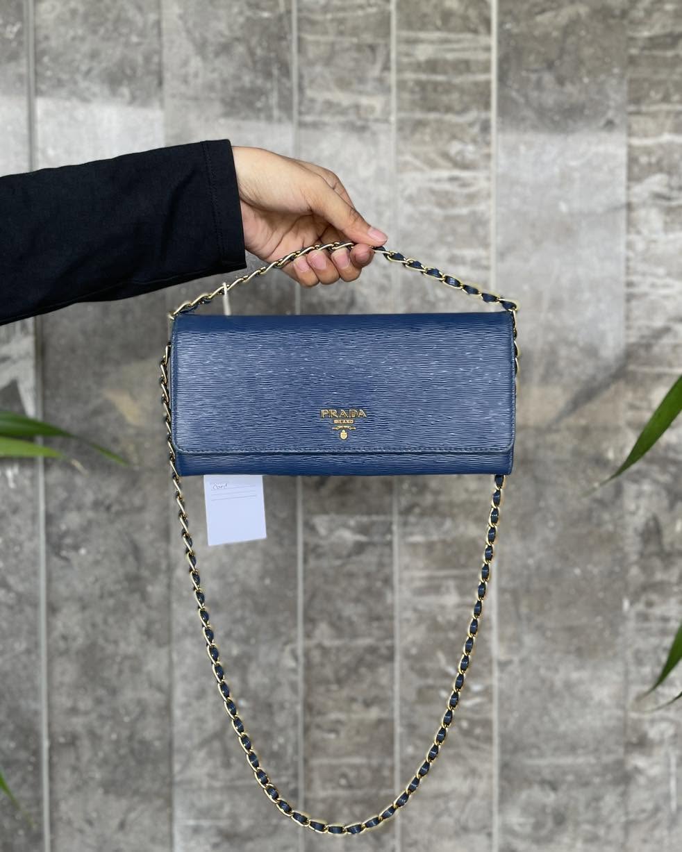Prada Bluette Vitello Wallet on Chain Clutch Bag