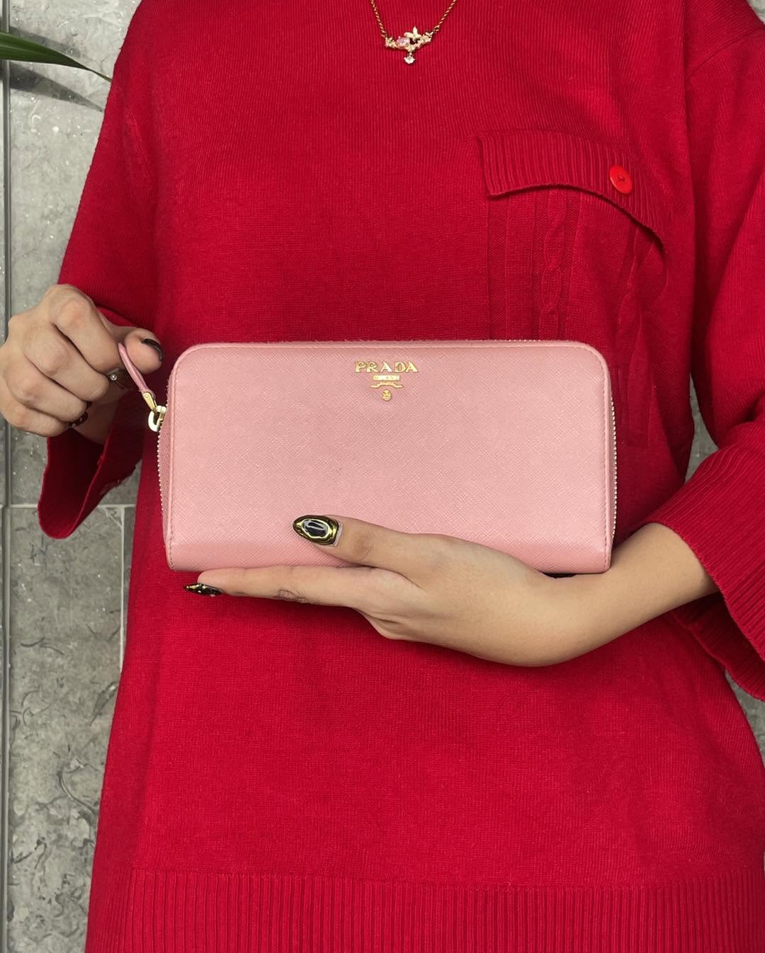 Prada Saffiano Pink Leather Long Wallet