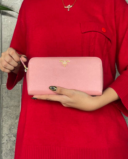 Prada Saffiano Pink Leather Long Wallet