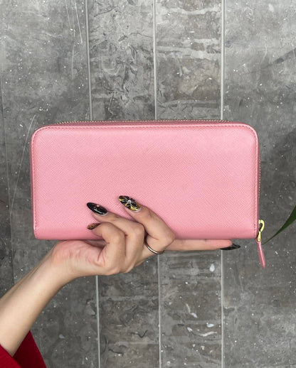 Prada Saffiano Pink Leather Long Wallet