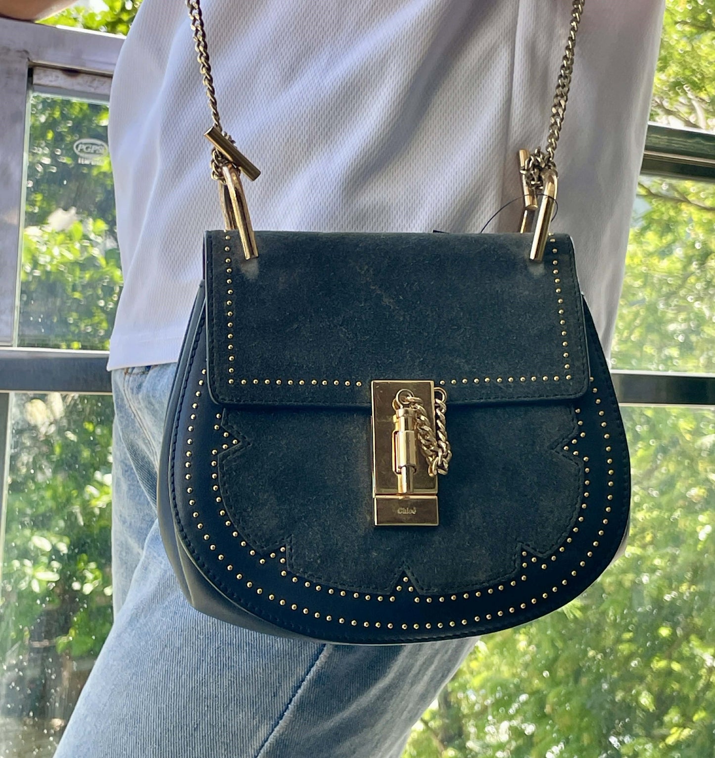Chloe Small  Drew Studded Suede and Leather  CrossBody Bag