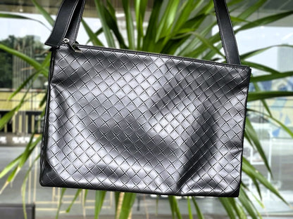 Bottega Veneta Unisex Triple Pouch Black Leather Cross Body Bag