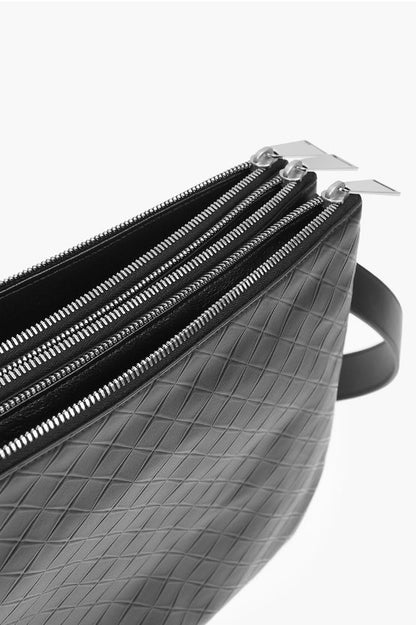 Bottega Veneta Unisex Triple Pouch Black Leather Cross Body Bag