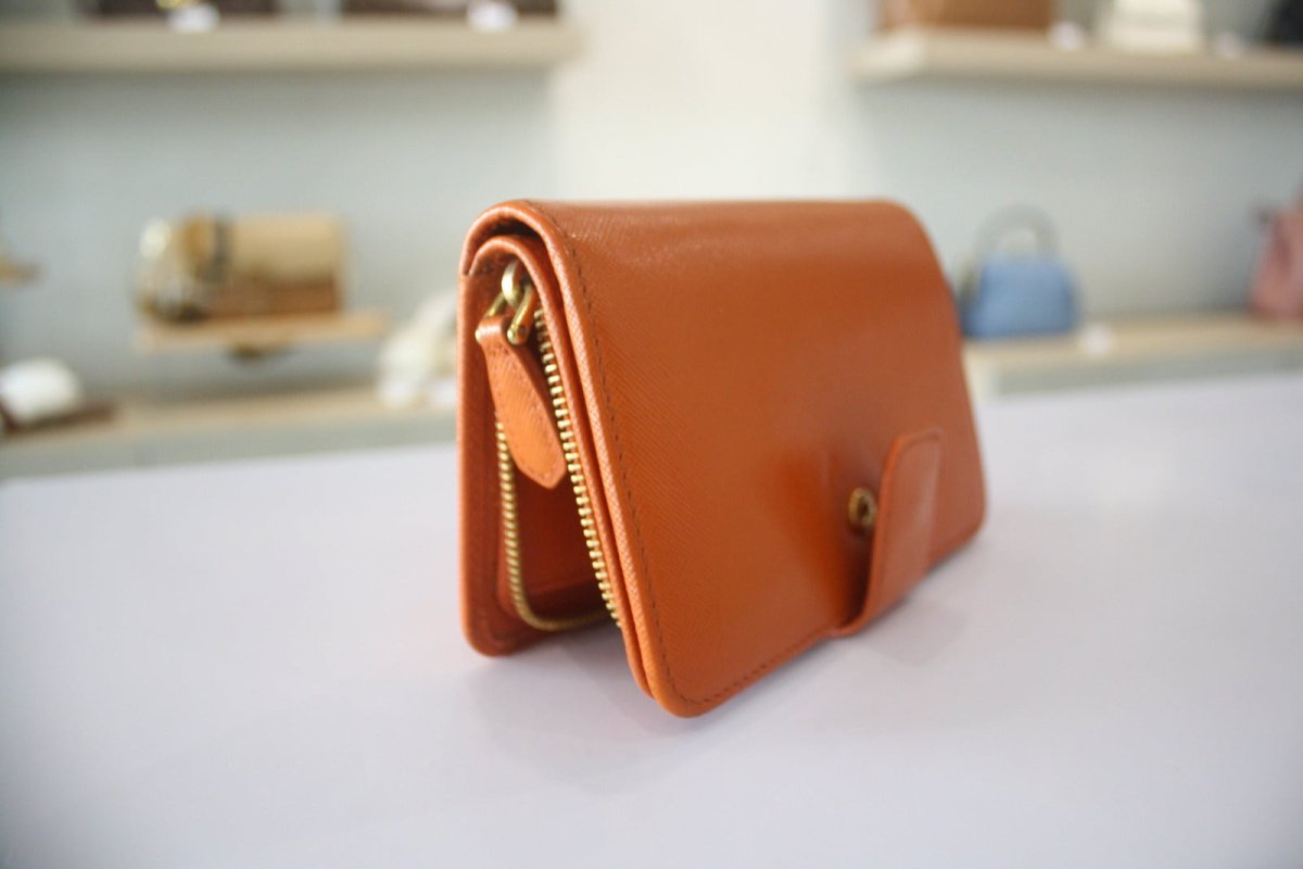 Prada Saffiano Leather Zippy Wallet, Orange - Élysée