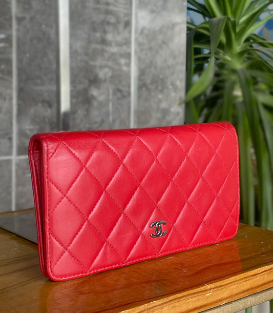 Chanel Red Classic Flap Long Wallet