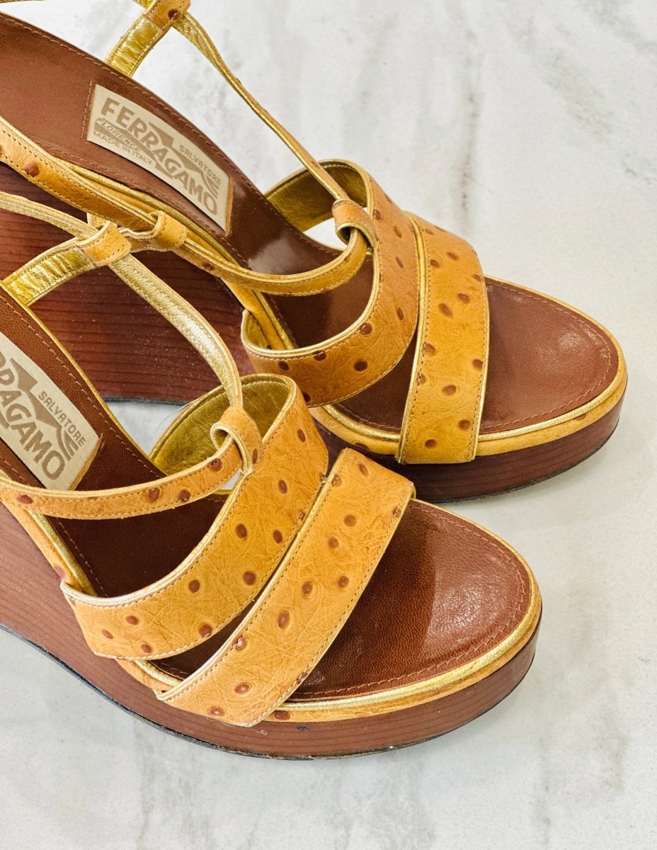 Salvatore Ferragamo Ostrich Embossed Tirzia Sandals - Élysée