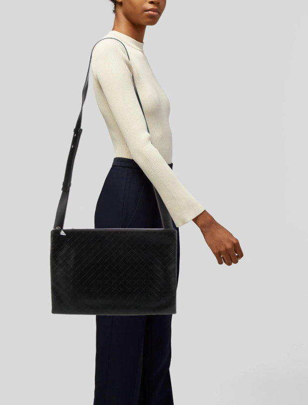 Bottega Veneta Unisex Triple Pouch Black Leather Cross Body Bag