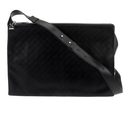 Bottega Veneta Unisex Triple Pouch Black Leather Cross Body Bag