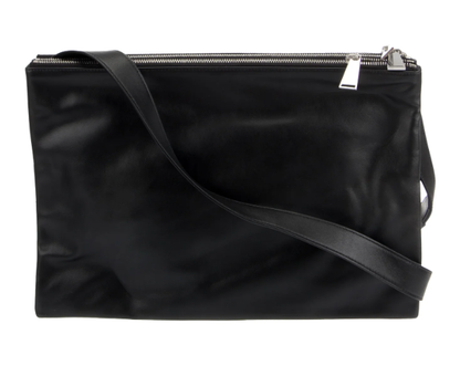 Bottega Veneta Unisex Triple Pouch Black Leather Cross Body Bag